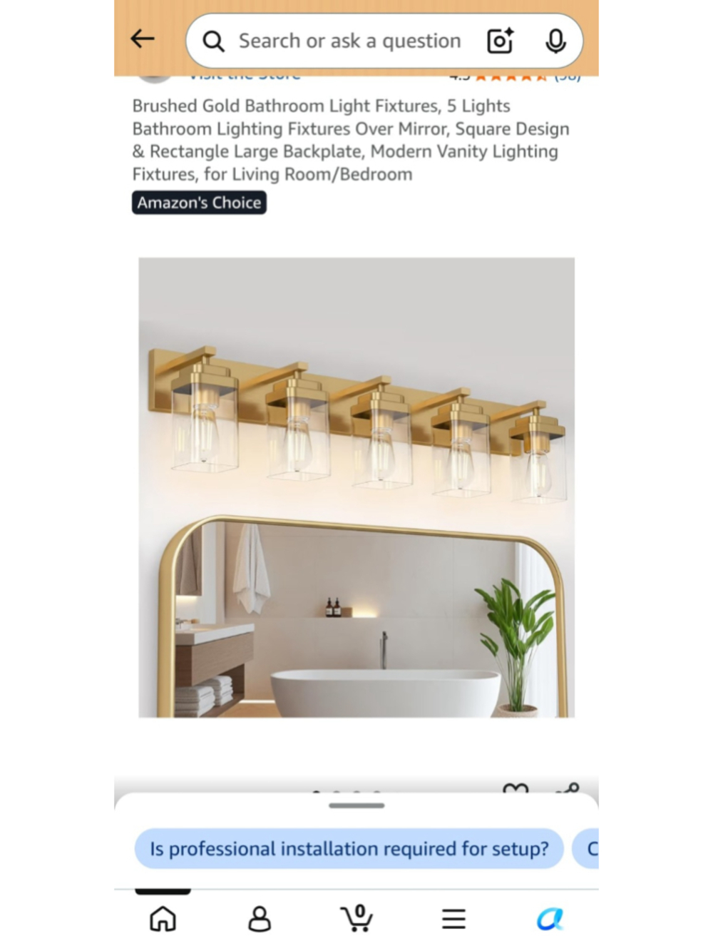 5-Light Gold Bathroom Vanity Light Fixture